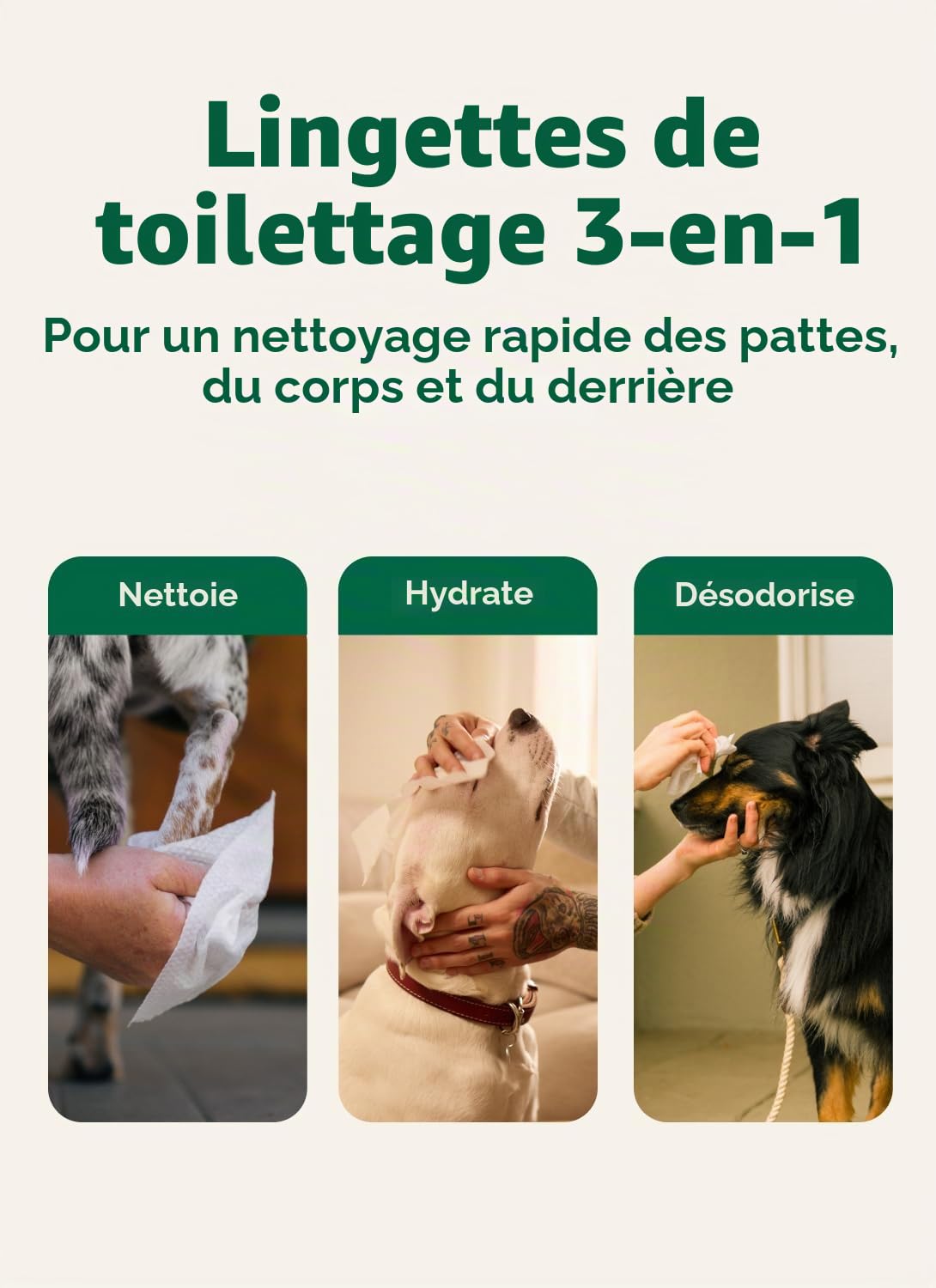 Earth Rated Lingettes hypoallergéniques pour Chiens, nettoyantes et Anti-odeurs, pour Pattes, Corps et arrière-Train, parfaites pour Chiots et Chiens Adultes, sans Parfum, 100 lingettes