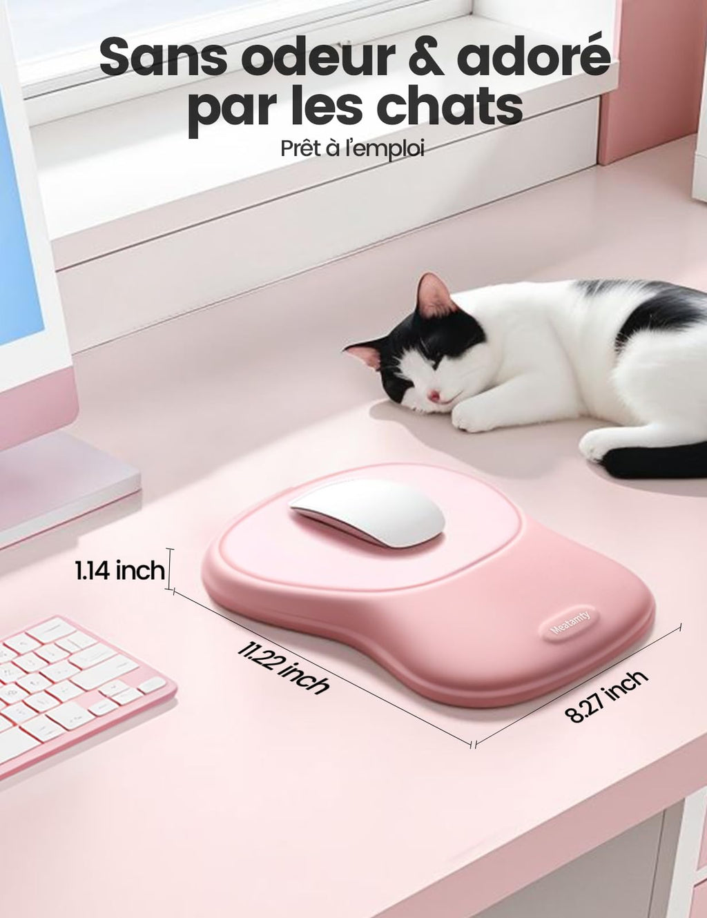 Meatanty Tapis de Souris Ergonomique avec Repose-Poignet en Mousse Mémoire – Antidérapant, Gaming & Bureau