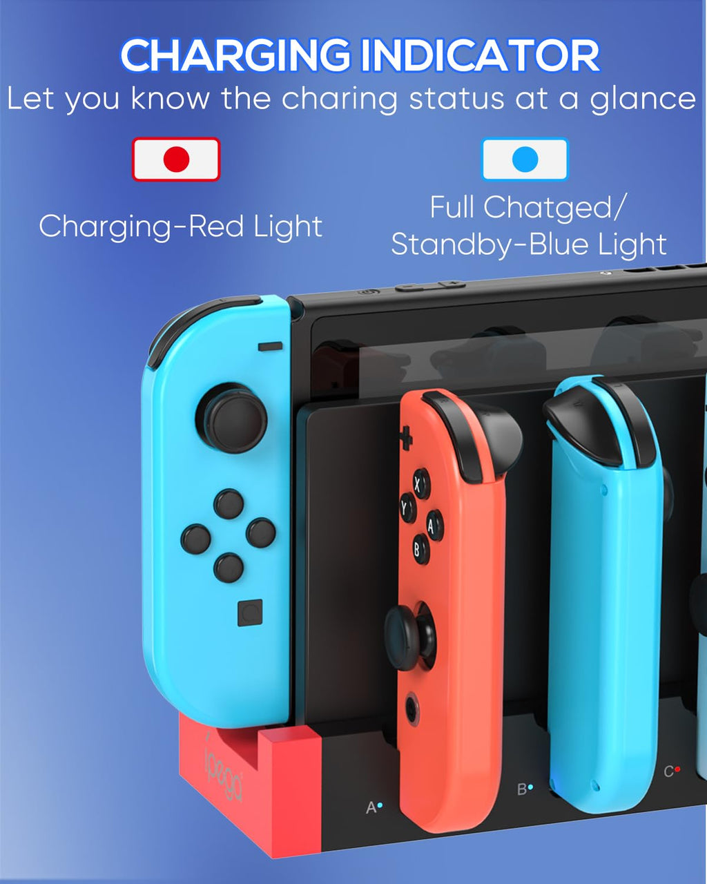 Station de Charge pour Nintendo Switch/OLED Joycon, Blanc | (Non pour Switch 2) FYOUNG Chargeur Joycon avec Indicateurs LED, Dock de Recharge pour Manettes, Sans Fil Nécessaire