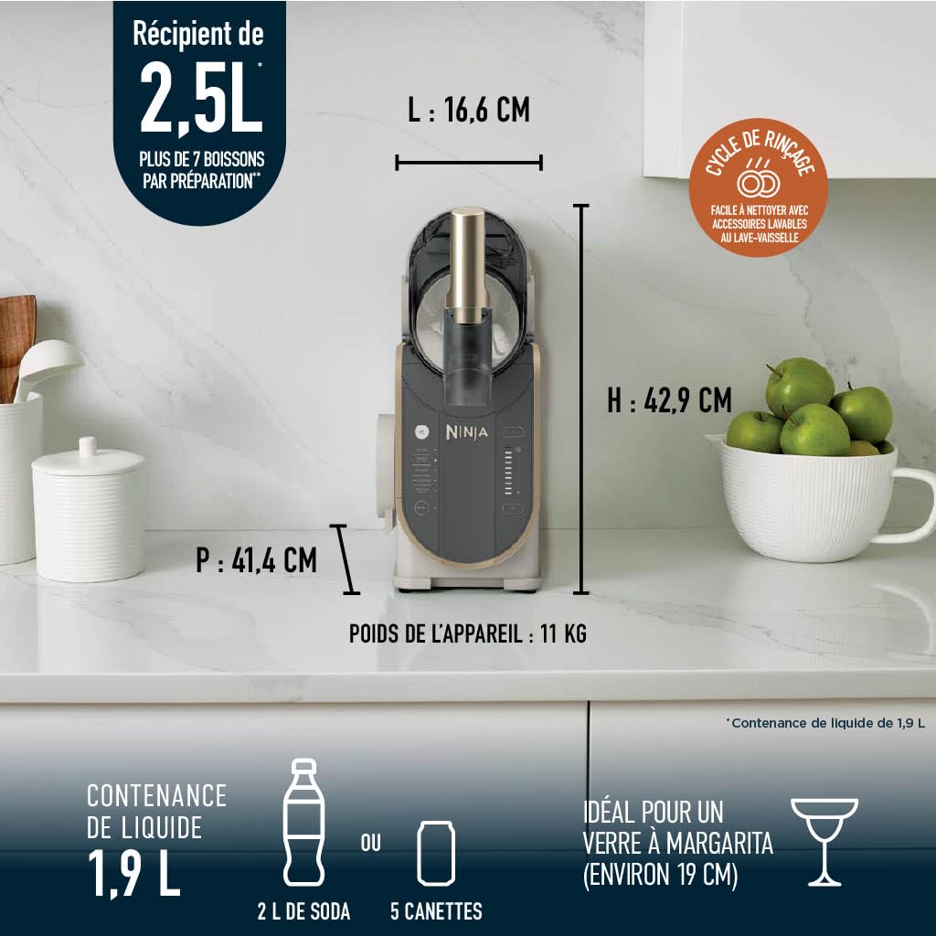 Ninja SLUSHi Machine à boissons glacées, granités, cocktails, frappés, milkshakes et jus glacés, vu sur TikTok, sans glace ni préparation requises, capacité 1,9 l, bleu et gris FS301EU