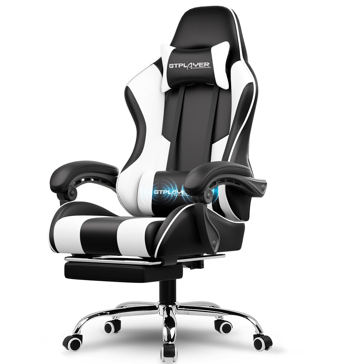 GTPLAYER Chaise Gaming Ergonomique, Fauteuil Gamer, Chaise Bureau, Dossier réglable à 135°, Hauteur Réglable, Repose-Pieds rétractables, Simili Cuir, Supporte 150 kg, Bleu