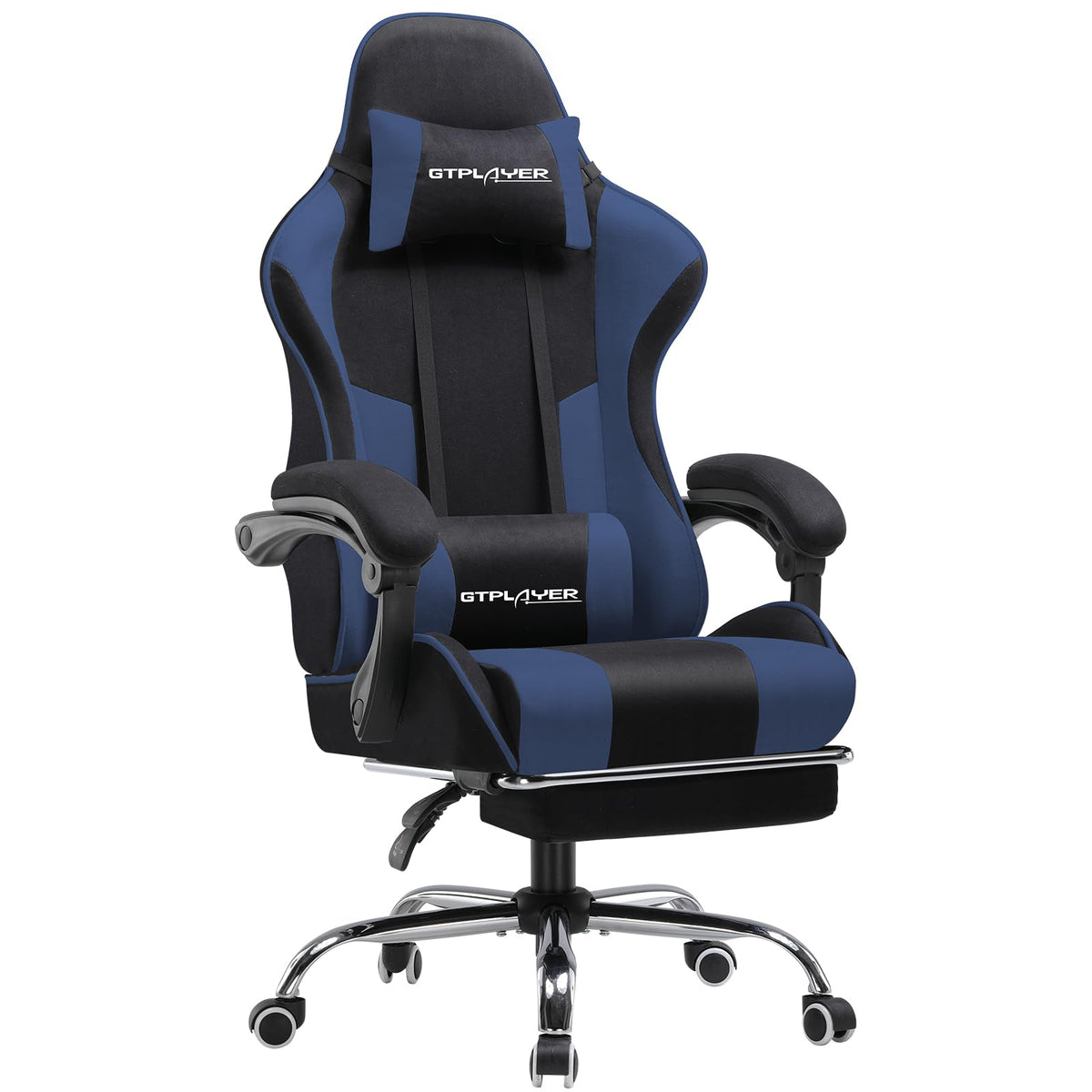 GTPLAYER Chaise Gaming Ergonomique, Fauteuil Gamer, Chaise Bureau, Dossier réglable à 135°, Hauteur Réglable, Repose-Pieds rétractables, Simili Cuir, Supporte 150 kg, Bleu