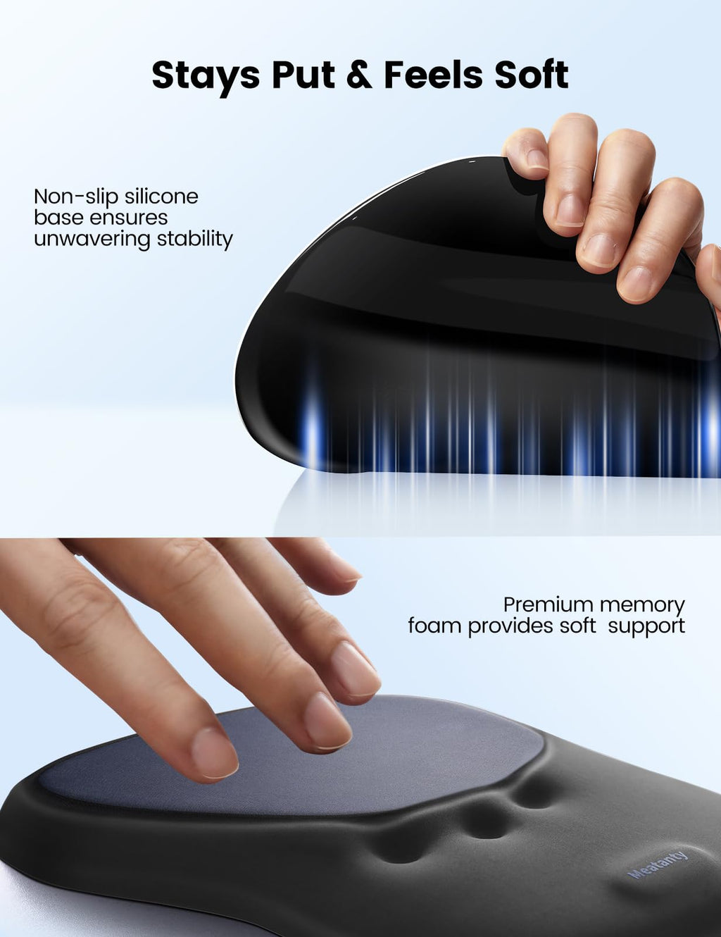 Meatanty Tapis de Souris Ergonomique avec Repose-Poignet en Mousse Mémoire – Antidérapant, Gaming & Bureau