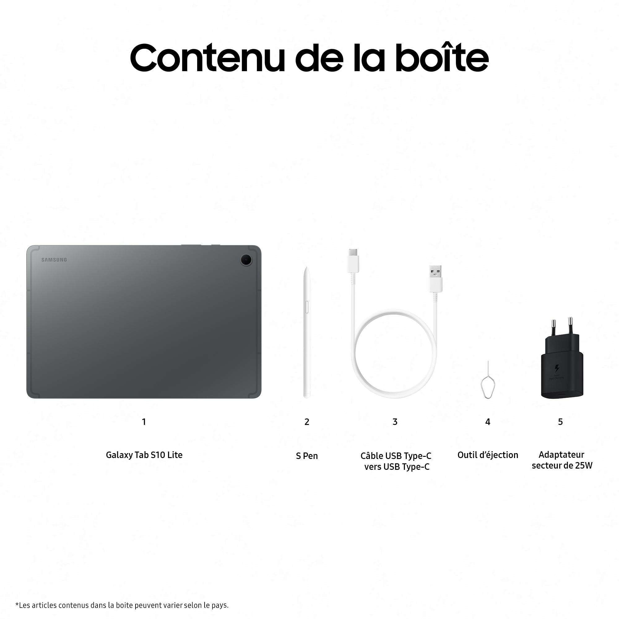 Samsung Galaxy Tab S10 Lite 10.9'' Wi-Fi – 128 Go, S Pen Inclus, Chargeur 25W, Android 15, Gris | Version FR