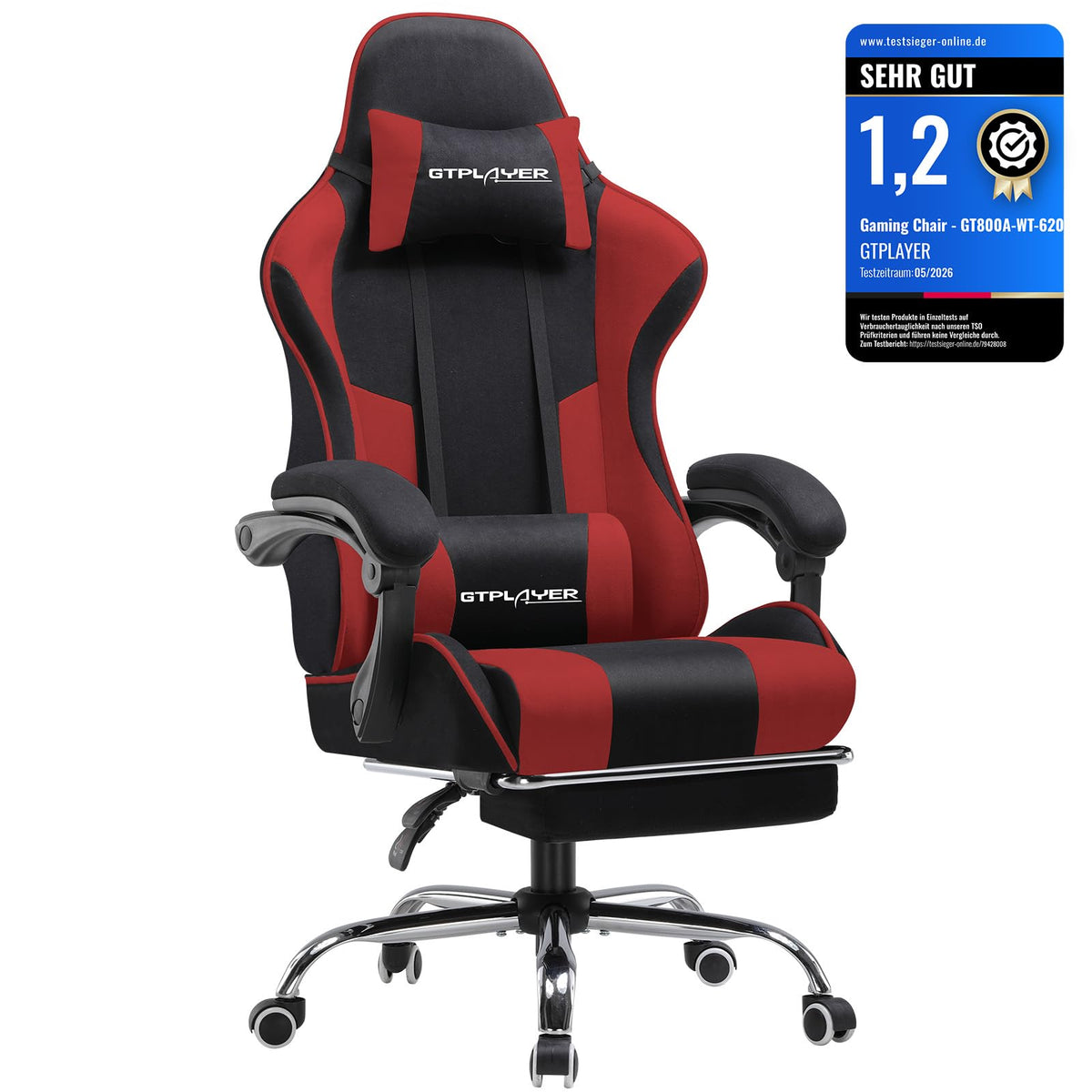 GTPLAYER Chaise Gaming Ergonomique, Fauteuil Gamer, Chaise Bureau, Dossier réglable à 135°, Hauteur Réglable, Repose-Pieds rétractables, Simili Cuir, Supporte 150 kg, Bleu