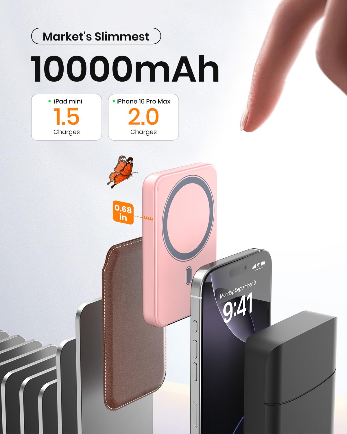 A ADDTOP Magnétique Batterie Externe 10000mAh, 20W USB-C & 15W sans Fil Charge Rapide for Magnet Powerbank Portable Chargeur Con LED Compatible avec iPhone 17 16 15 14 13 12 Séries