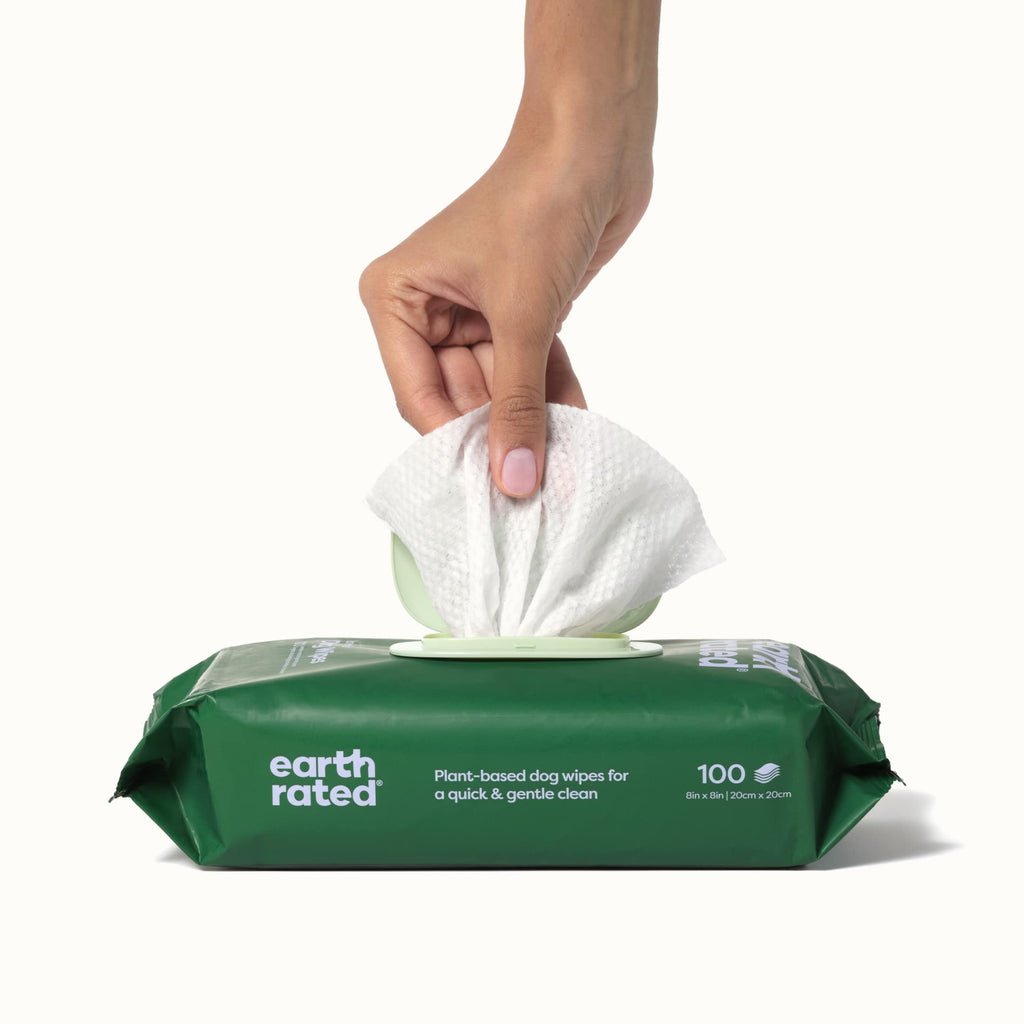 Earth Rated Lingettes hypoallergéniques pour Chiens, nettoyantes et Anti-odeurs, pour Pattes, Corps et arrière-Train, parfaites pour Chiots et Chiens Adultes, sans Parfum, 100 lingettes