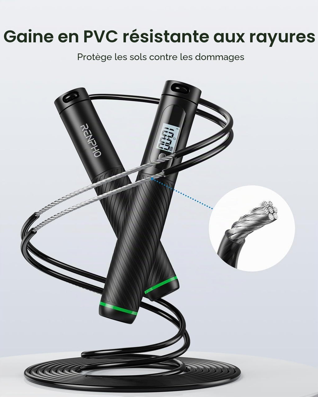 RENPHO Corde à Sauter Intelligente avec Compteur, Corde à Sauter sans Fil Réglable, App Données d'Analyse, Corde a Sauter Fitness Homme Femmes Enfants, Crossfit Équipement d'Entraînement