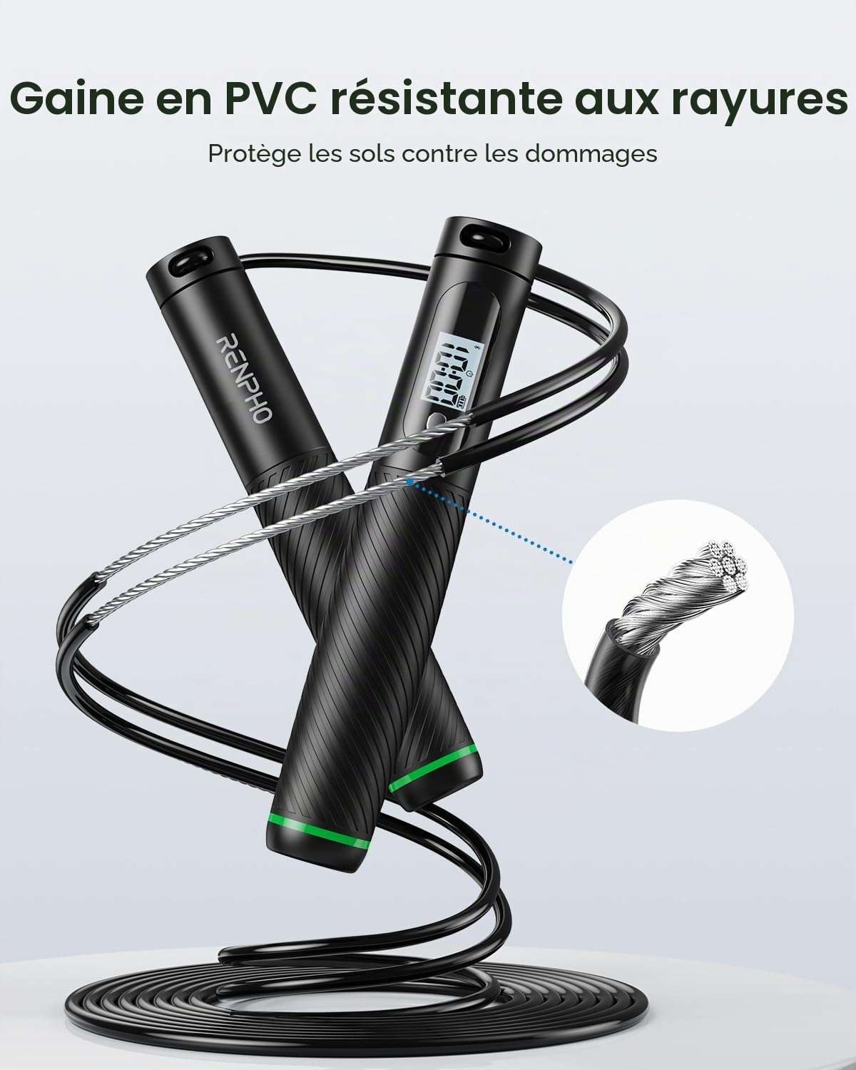 RENPHO Corde à Sauter Intelligente avec Compteur, Corde à Sauter sans Fil Réglable, App Données d'Analyse, Corde a Sauter Fitness Homme Femmes Enfants, Crossfit Équipement d'Entraînement