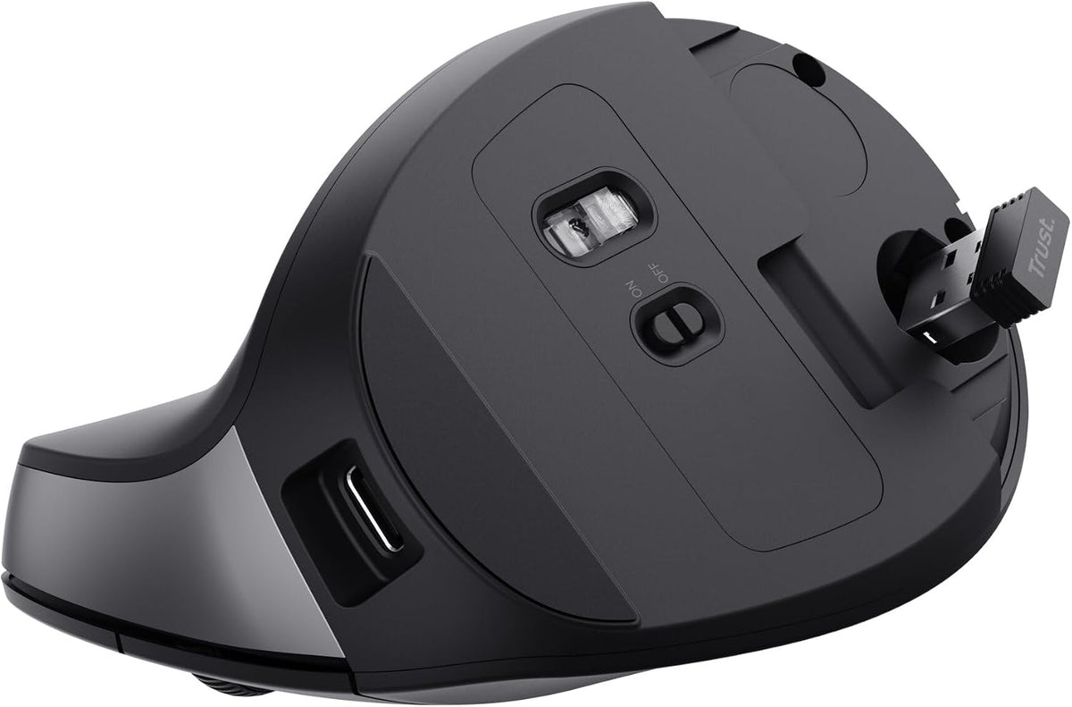 Trust Yuno Souris Ergonomique Verticale sans Fil Rechargeable – Angle 57°, 3 Mois Autonomie, Plastique Recyclé, PC & Mac