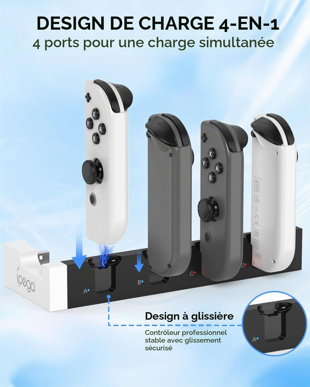 Station de Charge pour Nintendo Switch/OLED Joycon, Blanc | (Non pour Switch 2) FYOUNG Chargeur Joycon avec Indicateurs LED, Dock de Recharge pour Manettes, Sans Fil Nécessaire