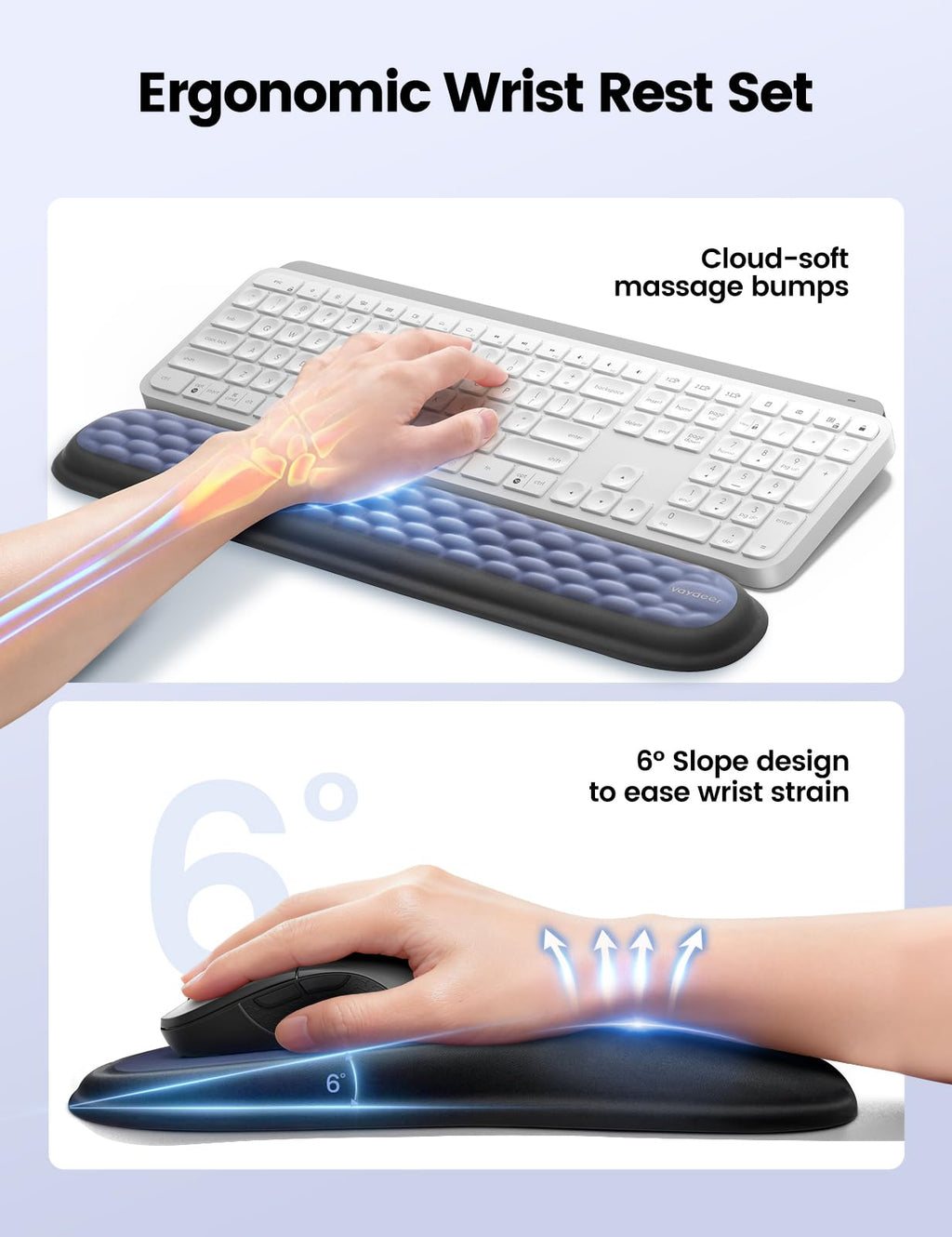 Meatanty Tapis de Souris Ergonomique avec Repose-Poignet en Mousse Mémoire – Antidérapant, Gaming & Bureau