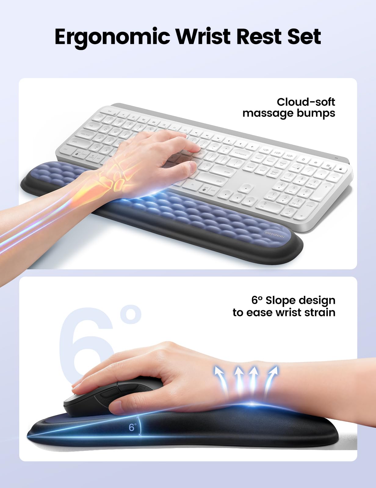 Meatanty Tapis de Souris Ergonomique avec Repose-Poignet en Mousse Mémoire – Antidérapant, Gaming & Bureau