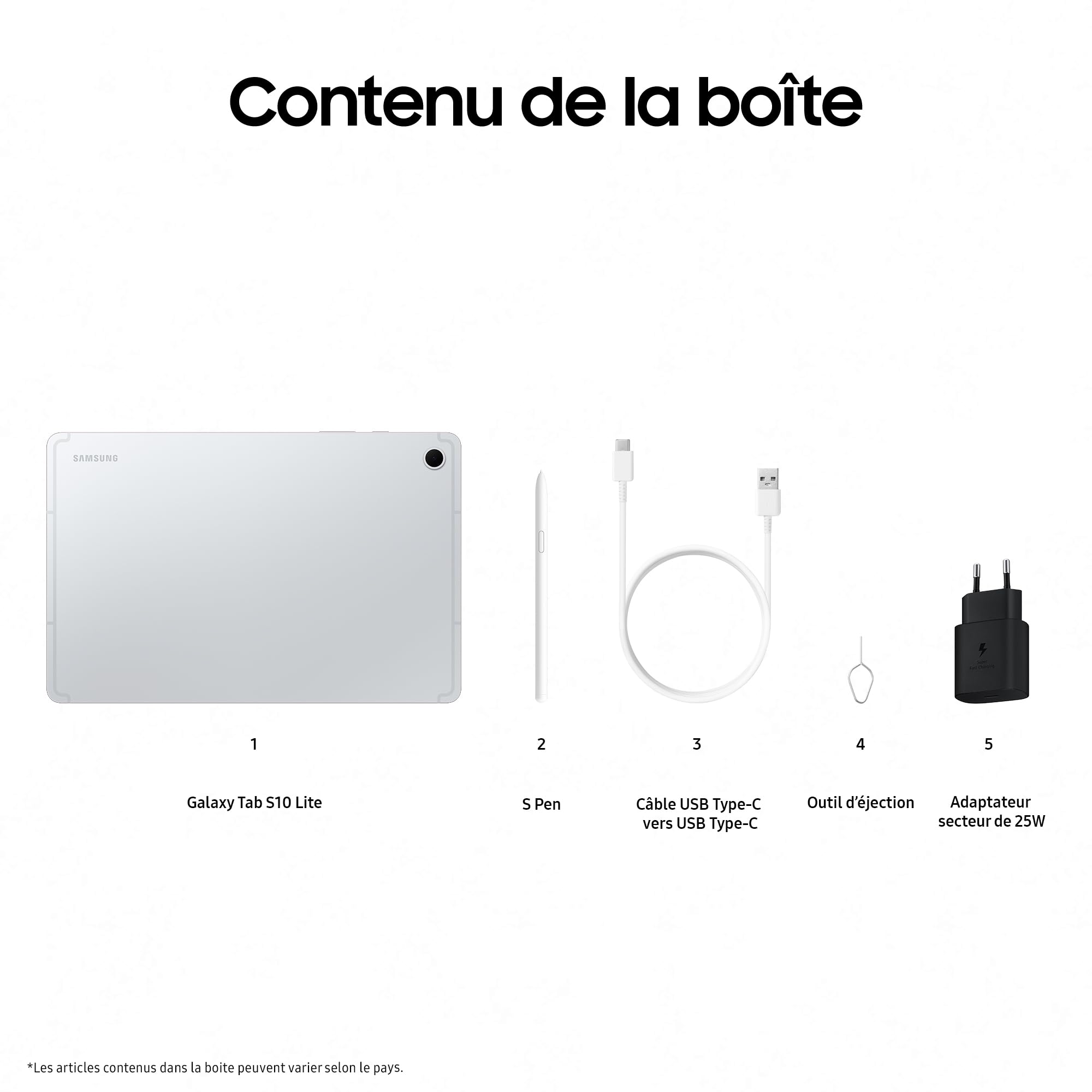 Samsung Galaxy Tab S10 Lite 10.9'' Wi-Fi – 128 Go, S Pen Inclus, Chargeur 25W, Android 15, Gris | Version FR
