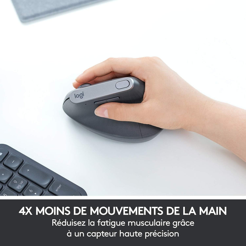 Logitech MX Vertical – Souris Ergonomique Sans Fil Bluetooth & 2,4 GHz, 4000 PPP, Graphite
