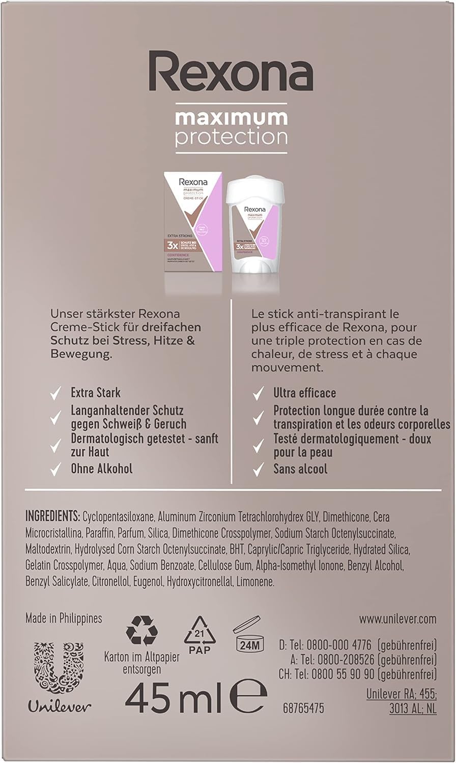 Rexona Maximum Protection Déodorant Femme Stick Clean Scent 45ml – Anti-Transpirant 96h