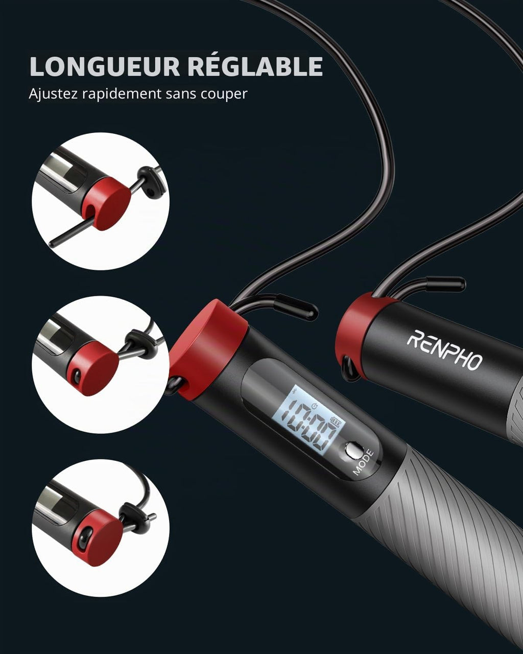 RENPHO Corde à Sauter Intelligente avec Compteur, Corde à Sauter sans Fil Réglable, App Données d'Analyse, Corde a Sauter Fitness Homme Femmes Enfants, Crossfit Équipement d'Entraînement