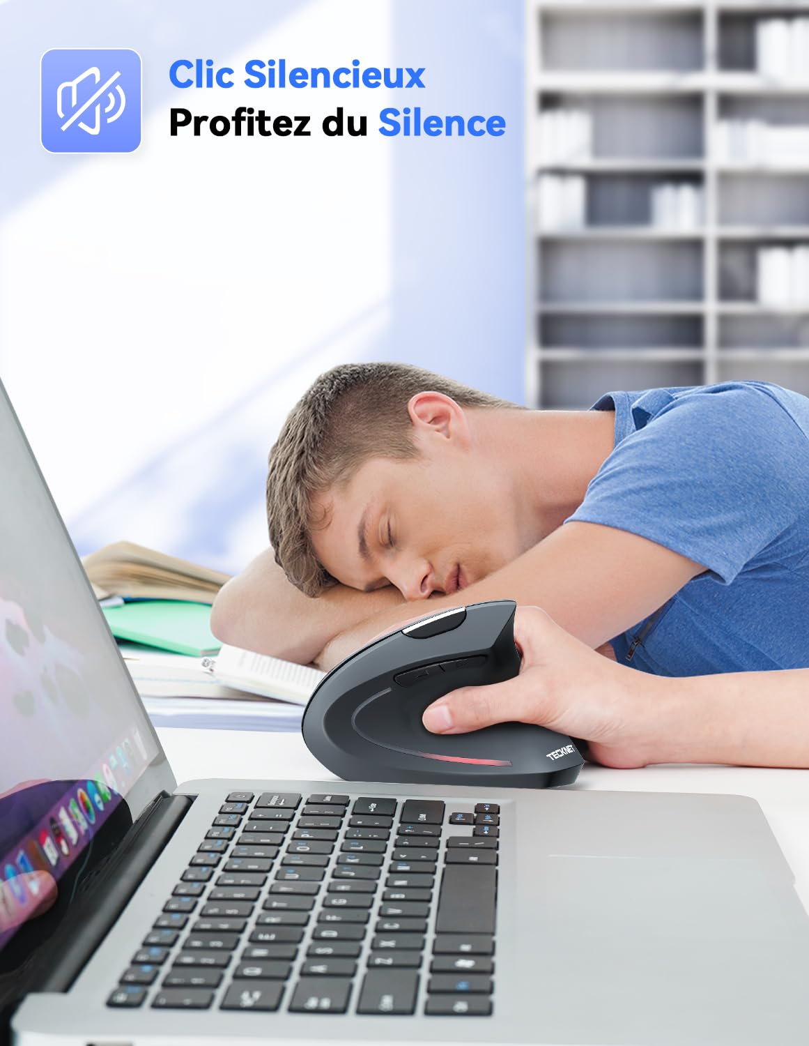 TECKNET Souris Verticale, 4800 DPI Souris sans Fil Ergonomique, Protège Le Bras, Souris sans Fil 6 Boutons pour PC, Ordinateur Portable, Mac, Rose