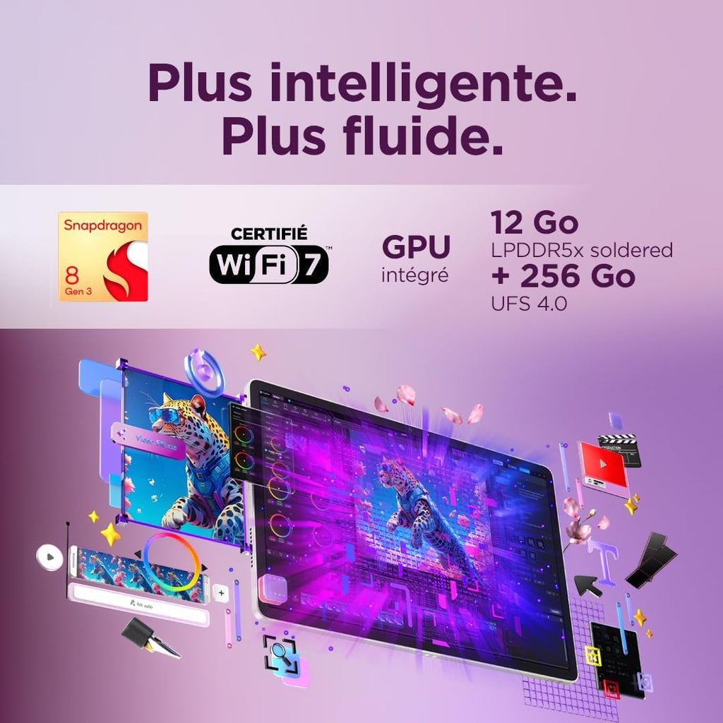 Lenovo Yoga Tab 11.1'' 3.2K 144Hz – Snapdragon 8 Gen 3, 12 Go RAM, 256 Go, Android 15, WiFi 7 + Stylet Pen Pro | Seashell