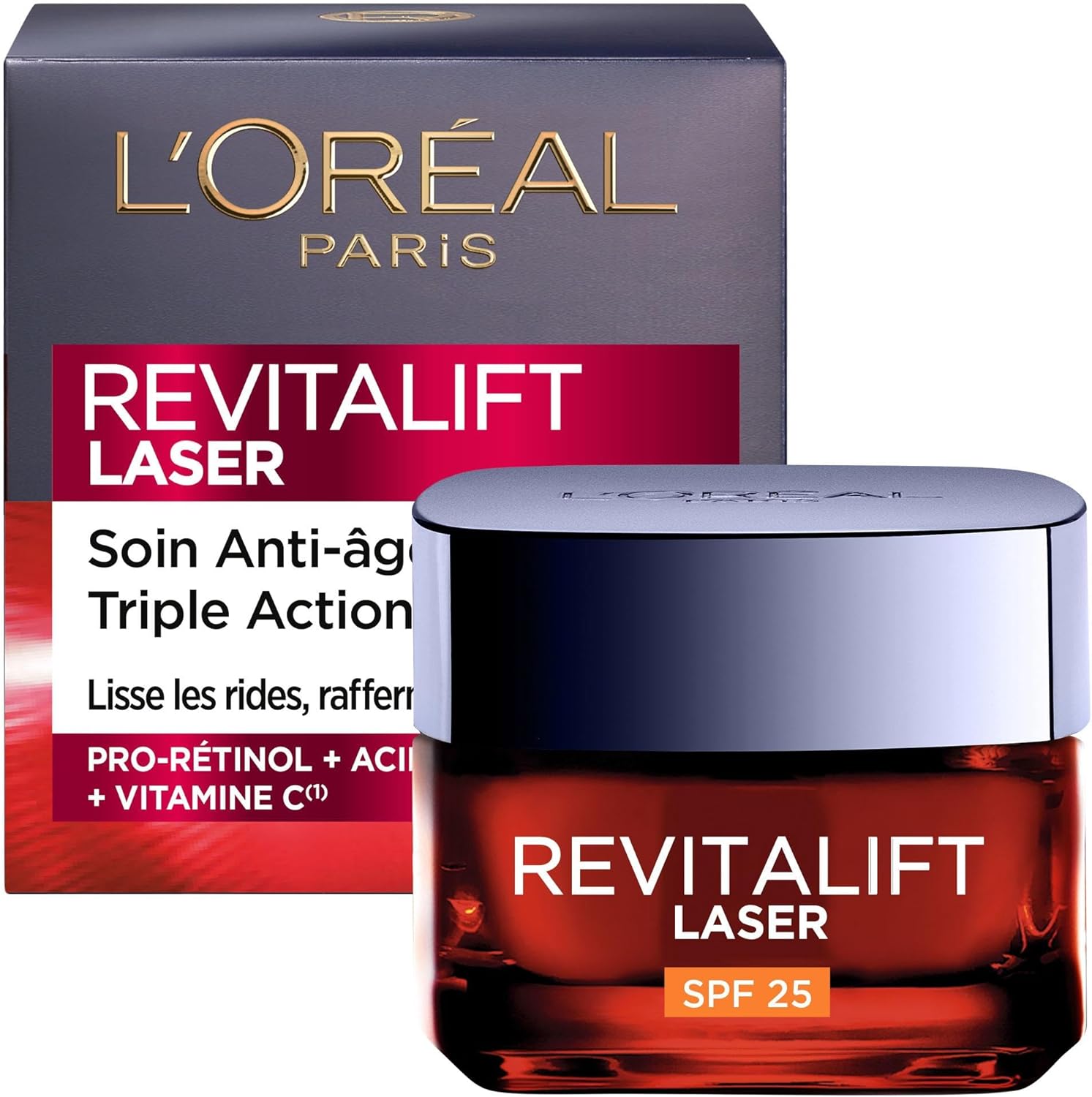 L'Oréal Paris Revitalift Laser X3 - Crème de Jour Anti-Âge FPS 25 - Acide Hyaluronique, Pro-Rétinol & Vitamine C - 50ml