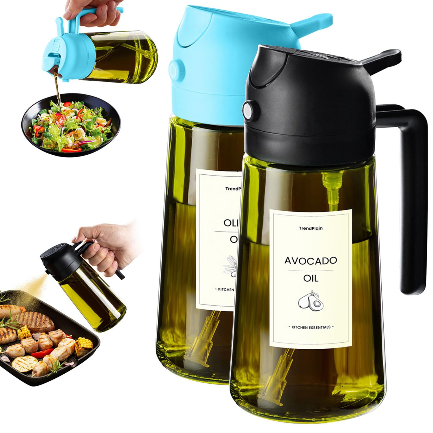 TrendPlain Vaporisateur Huile Cuisine 470ml – Spray 2-en-1 Air Fryer, Salades & Cuisson (Noir)