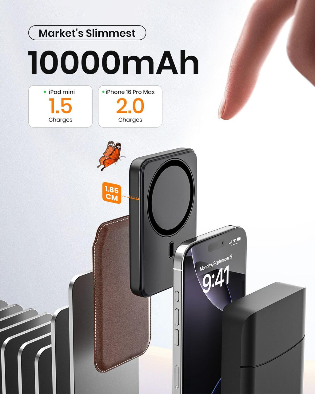 A ADDTOP Magnétique Batterie Externe 10000mAh, 20W USB-C & 15W sans Fil Charge Rapide for Magnet Powerbank Portable Chargeur Con LED Compatible avec iPhone 17 16 15 14 13 12 Séries