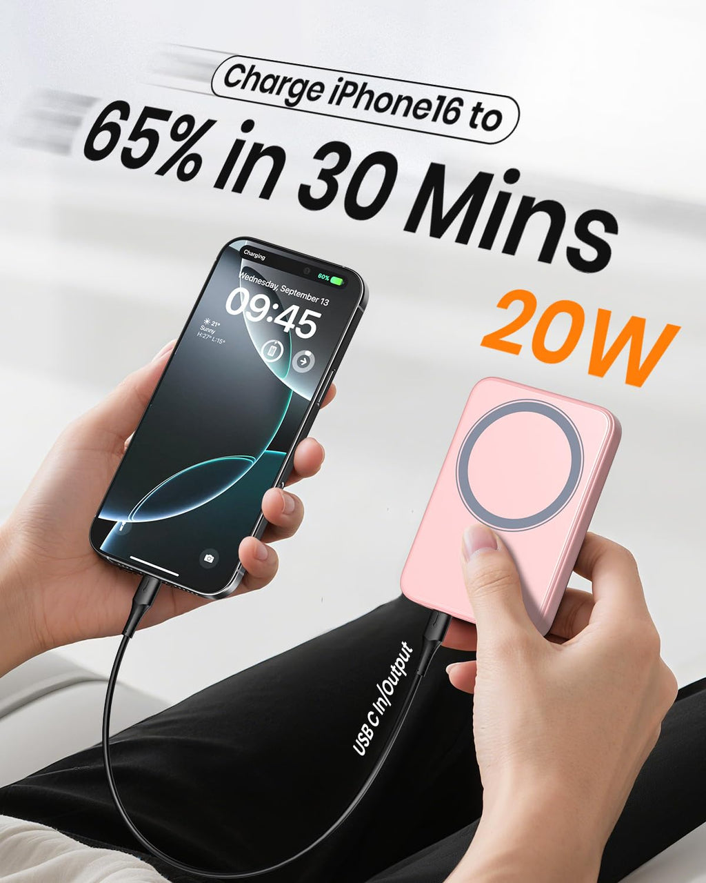 A ADDTOP Magnétique Batterie Externe 10000mAh, 20W USB-C & 15W sans Fil Charge Rapide for Magnet Powerbank Portable Chargeur Con LED Compatible avec iPhone 17 16 15 14 13 12 Séries