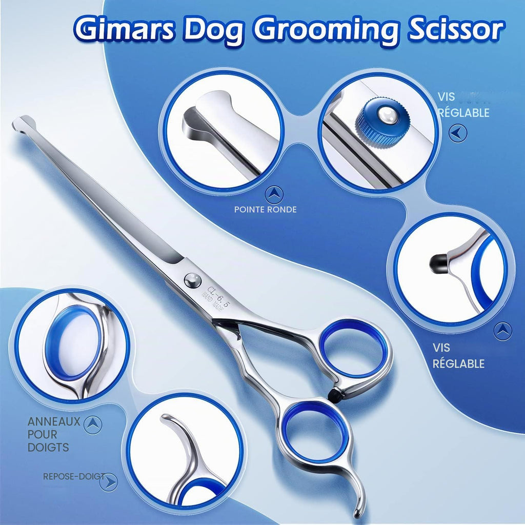 Gimars Ciseaux de toilettage professionnels pour chiens 4CR avec pointe ronde de sécurité, ciseaux droits, effilés et incurvés avec revêtement en titane