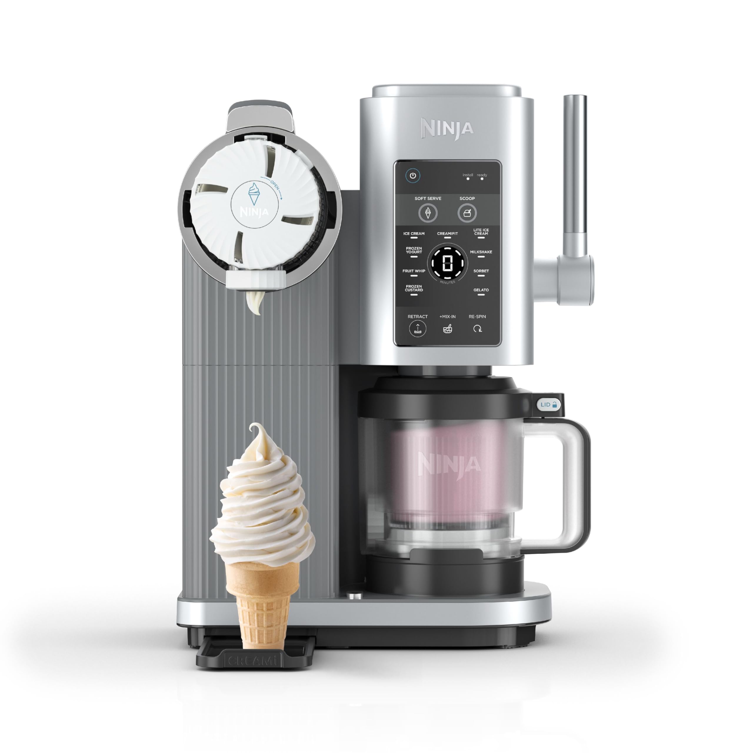 NINJA CREAMi Sorbetière Scoop and Swirl avec 2 pots, 13 modes pour réaliser crèmes glacées, glaces à l’italienne, gelatos, sorbets, milkshakes et plus, option Extra, Stone/Or NC701EUSTGD
