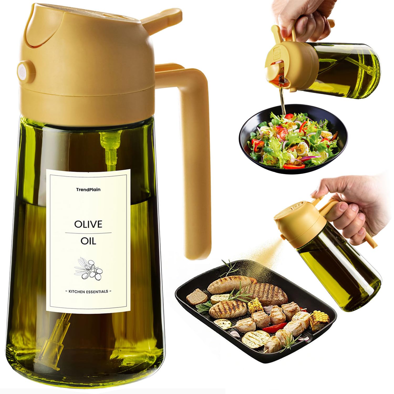 TrendPlain Vaporisateur Huile Cuisine 470ml – Spray 2-en-1 Air Fryer, Salades & Cuisson (Noir)