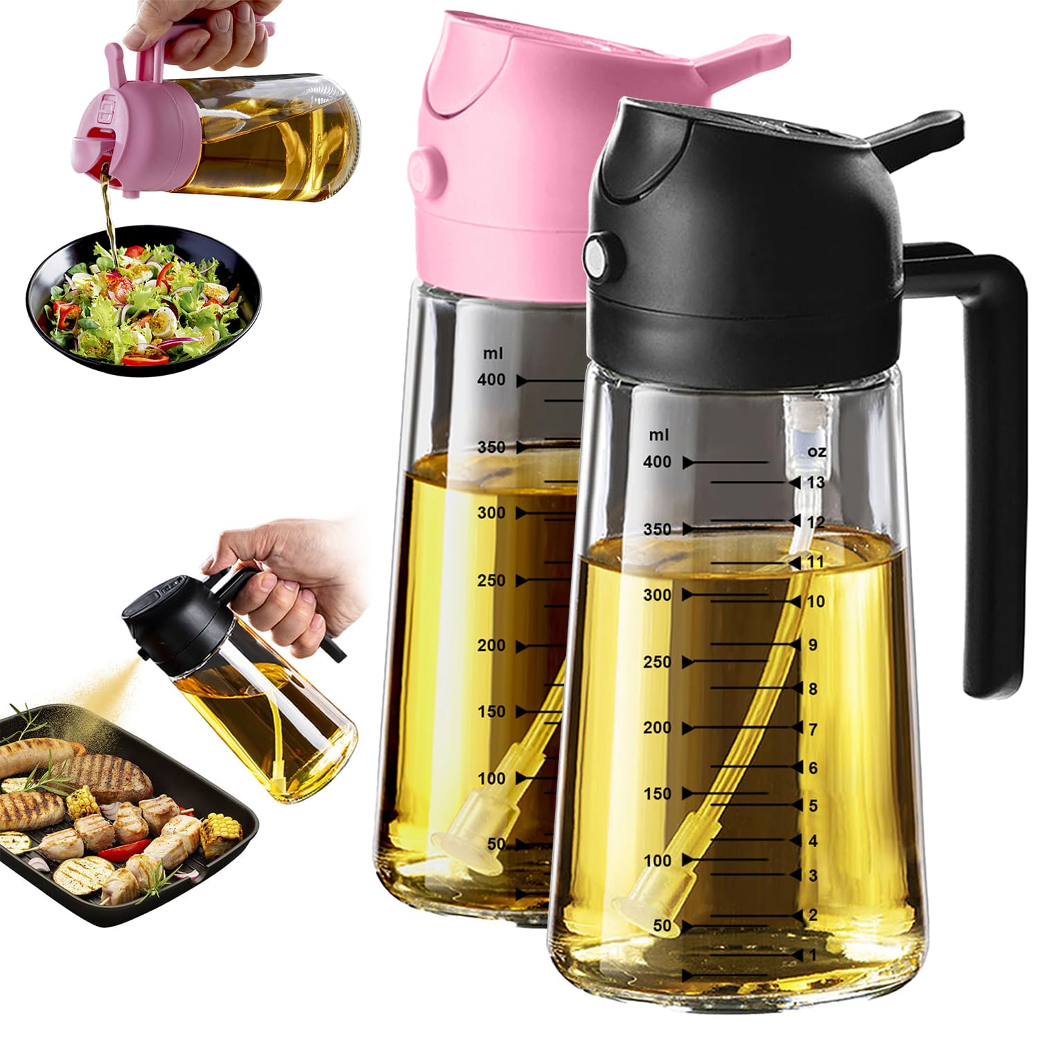 TrendPlain Vaporisateur Huile Cuisine 470ml – Spray 2-en-1 Air Fryer, Salades & Cuisson (Noir)