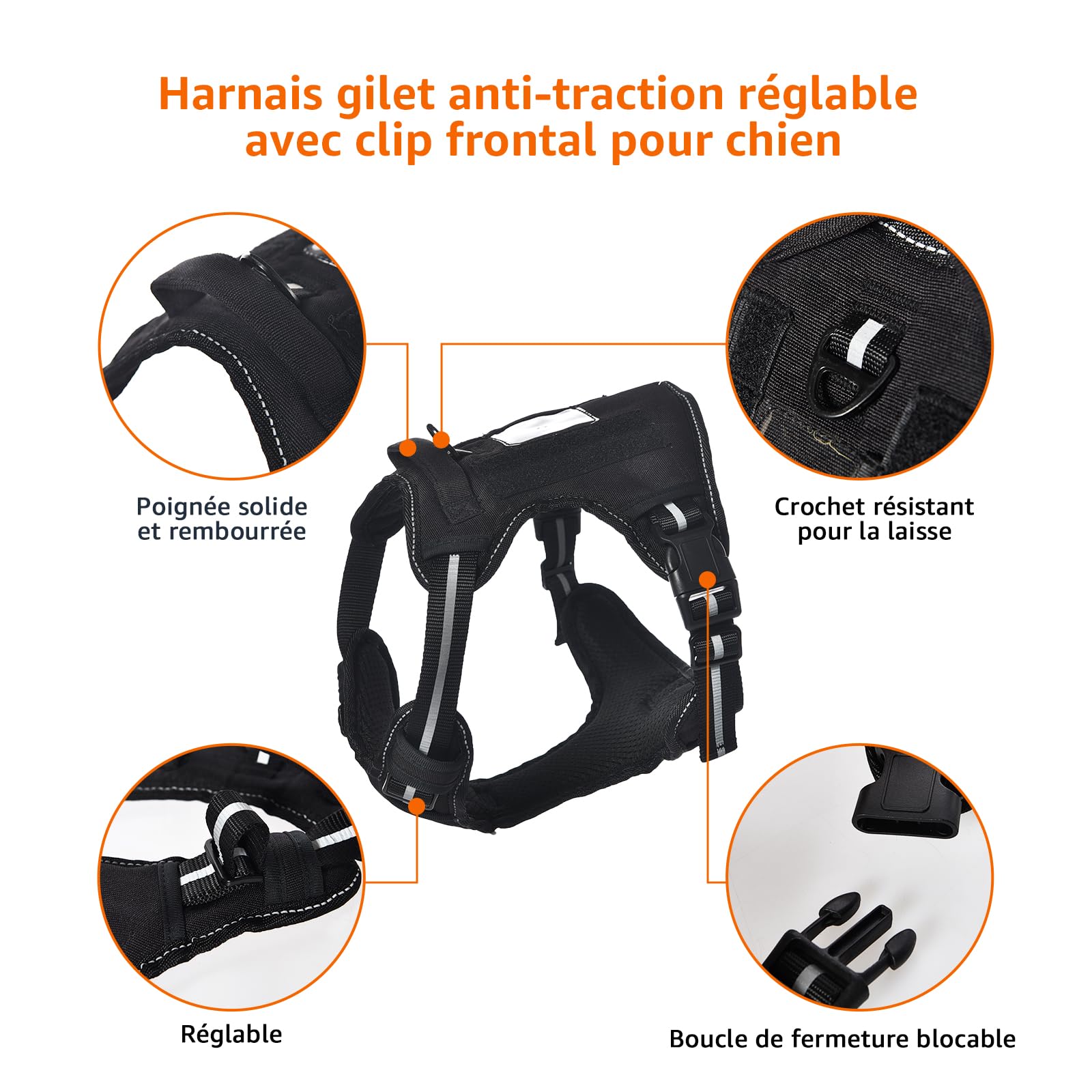 Harnais Chien Sans Traction Réglable & Rembourré – Bandes Réfléchissantes | Amazon Basics