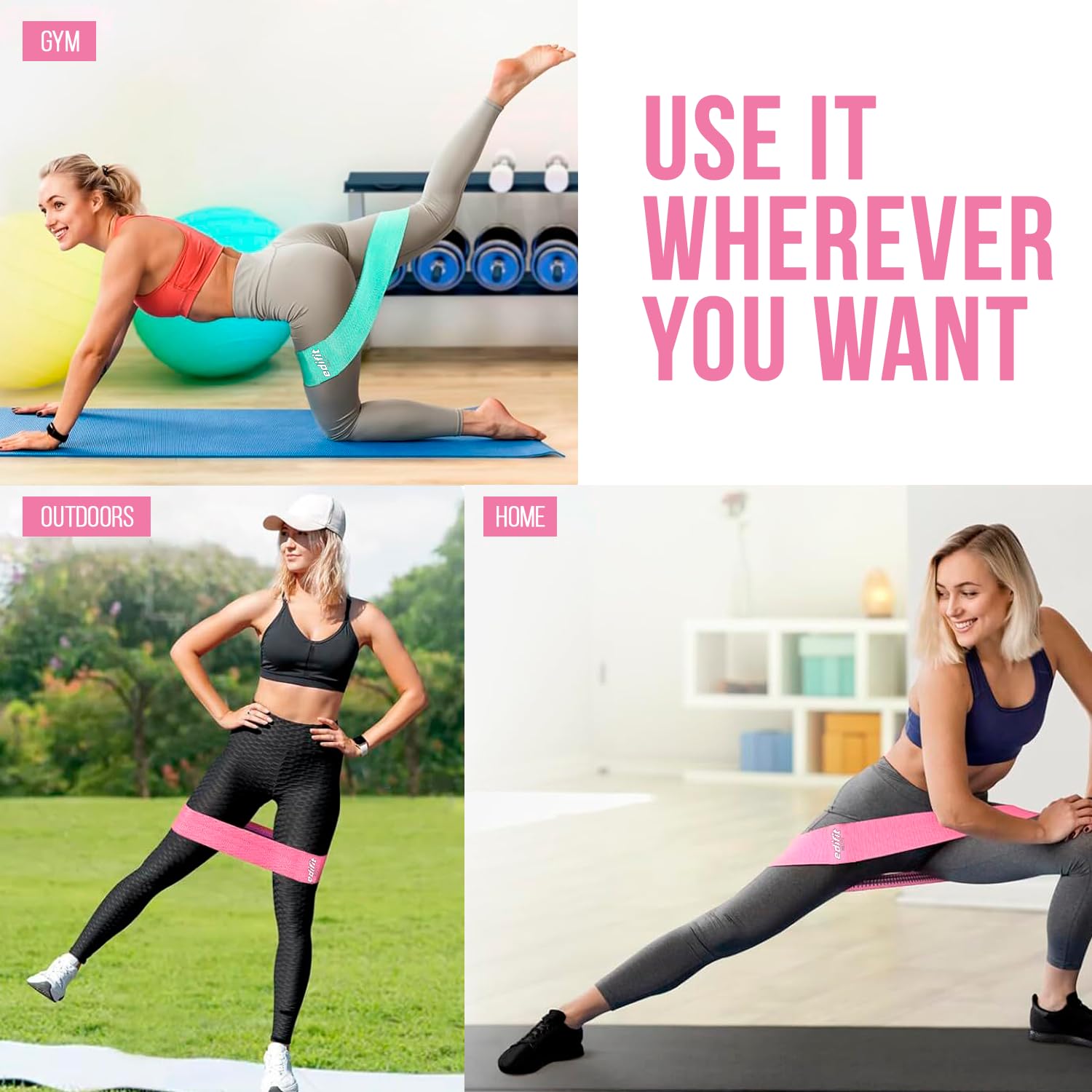 Edifit, Elastique Musculation, Bandes avec 3 Niveaux de Résistance, Fitness, Antidérapantes, Pack de 3, pour Gym, Yoga, Crossfit, Pilates ou Exercices à Domicile