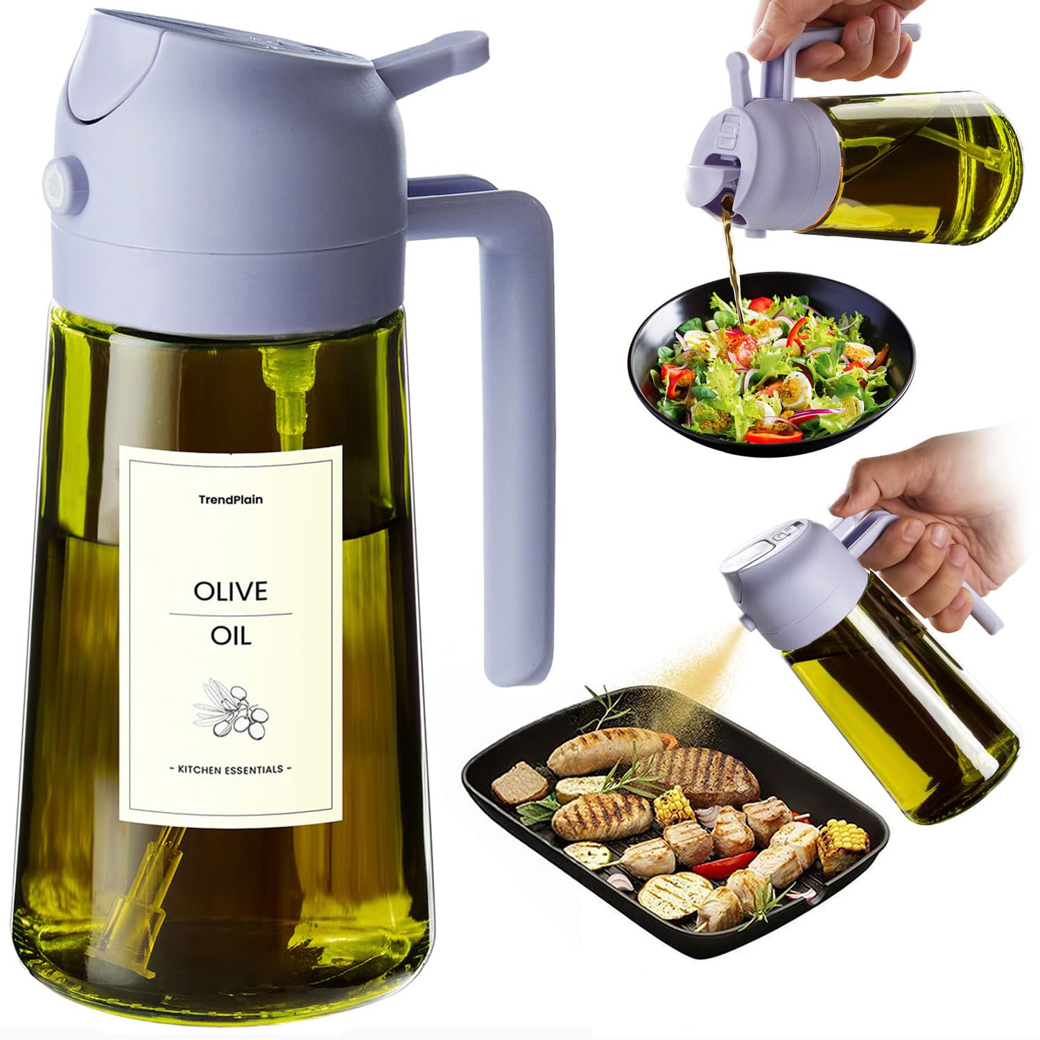 TrendPlain Vaporisateur Huile Cuisine 470ml – Spray 2-en-1 Air Fryer, Salades & Cuisson (Noir)