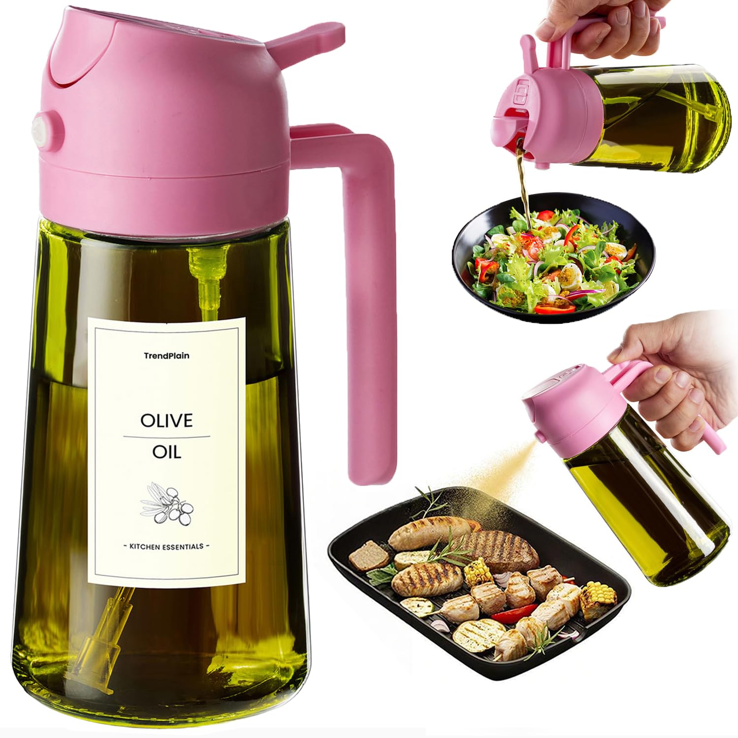 TrendPlain Vaporisateur Huile Cuisine 470ml – Spray 2-en-1 Air Fryer, Salades & Cuisson (Noir)