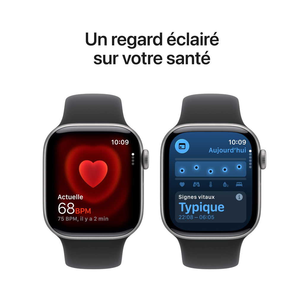 Apple Watch Series 11 GPS + Cellular 46 mm – Boîtier Gris sidéral, Bracelet Sport Noir