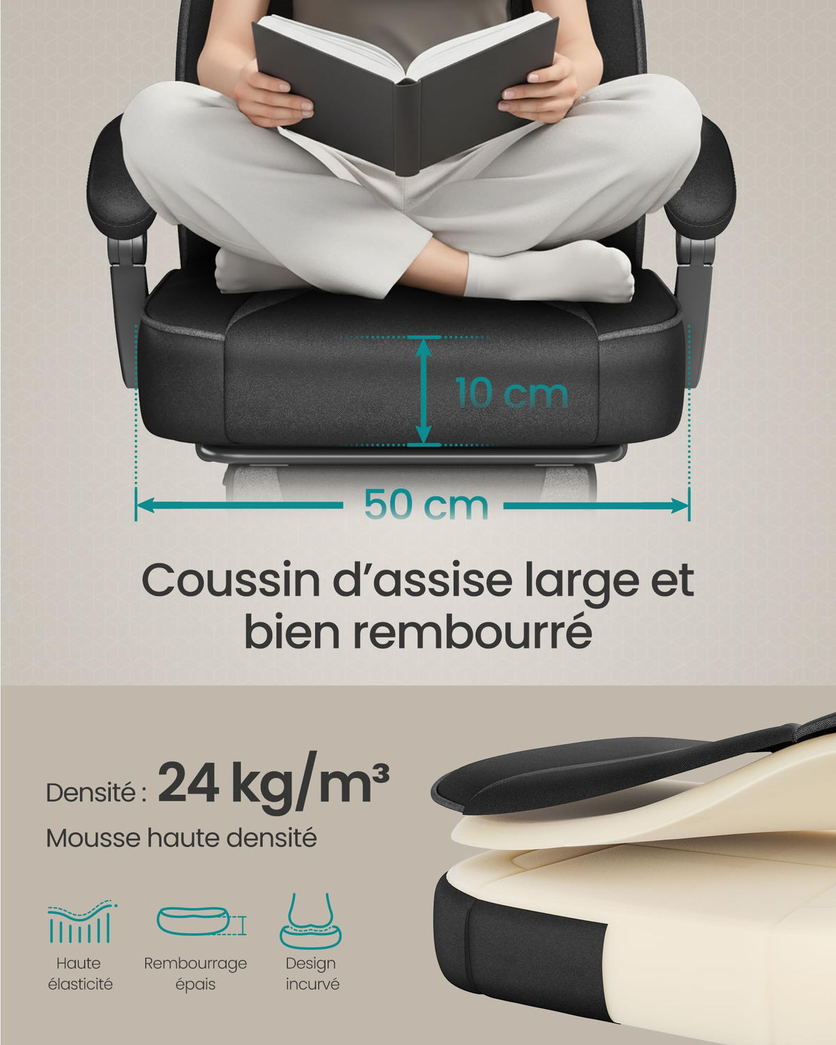 SONGMICS Fauteuil de Bureau Gaming OBG073B03 – Ergonomique, Repose-pieds, Appui-tête, 150 kg