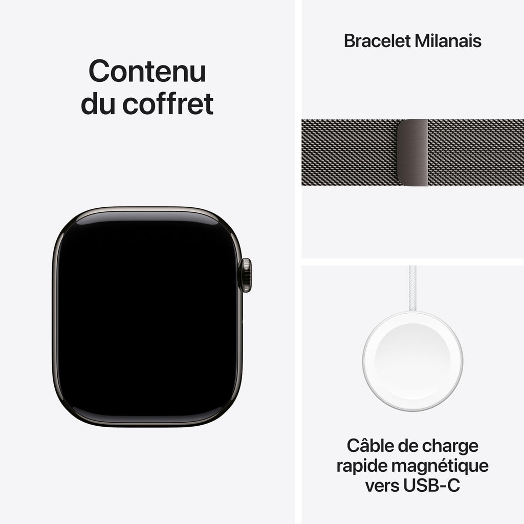 Apple Watch Series 11 GPS + Cellular 46 mm – Boîtier Gris sidéral, Bracelet Sport Noir
