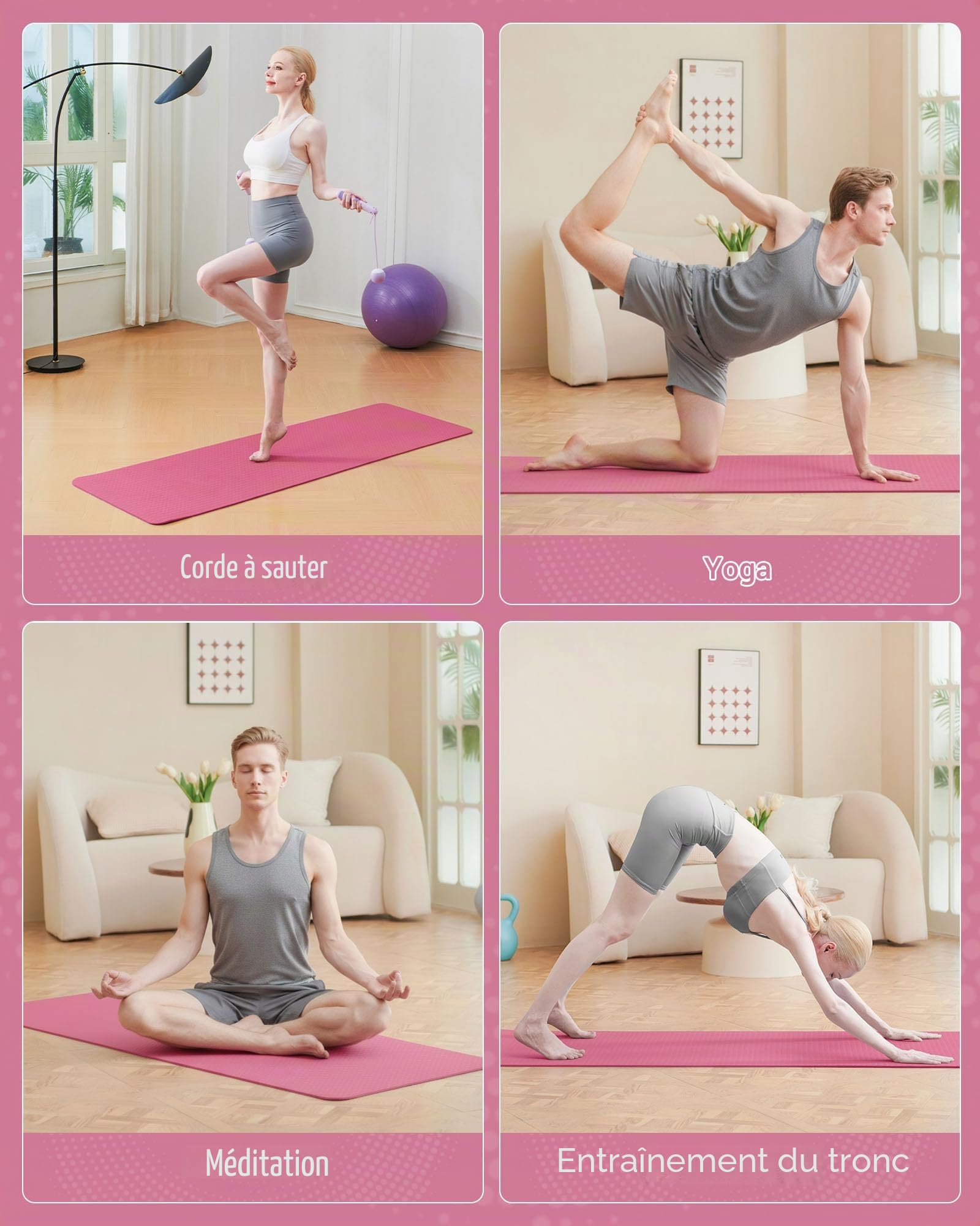Good Nite Tapis de Yoga de Gymnastique de Exercice Fitness Tapis Fitness Antidérapant de Sport de Pilates avec Sangle de Transport 183 x 61 x 0,6 cm