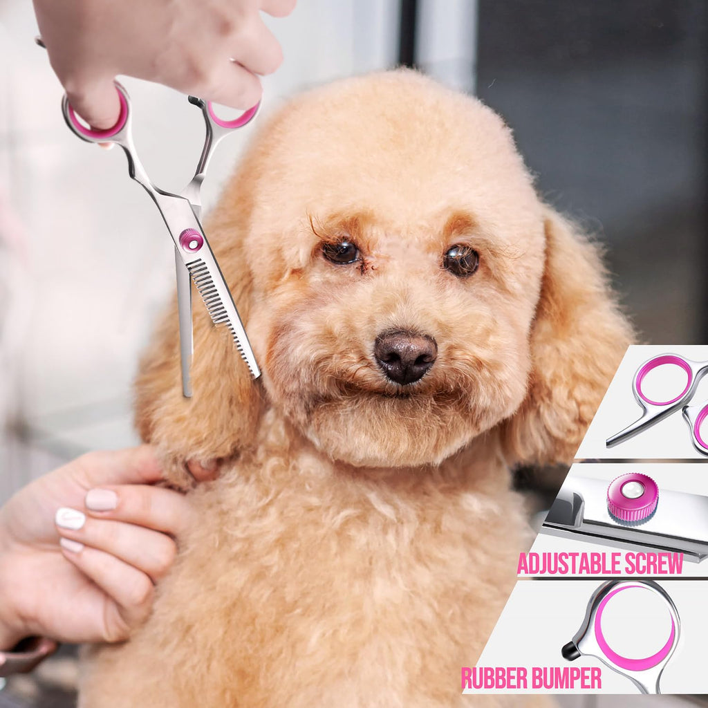Gimars Ciseaux de toilettage professionnels pour chiens 4CR avec pointe ronde de sécurité, ciseaux droits, effilés et incurvés avec revêtement en titane