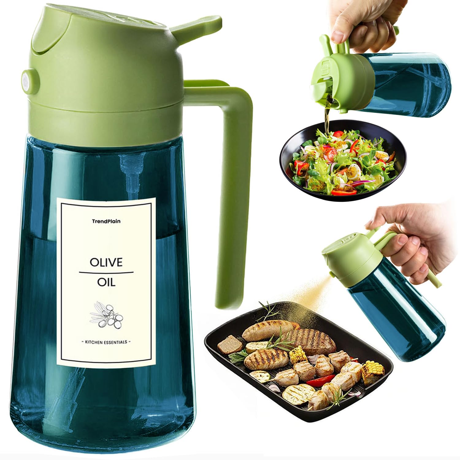 TrendPlain Vaporisateur Huile Cuisine 470ml – Spray 2-en-1 Air Fryer, Salades & Cuisson (Noir)