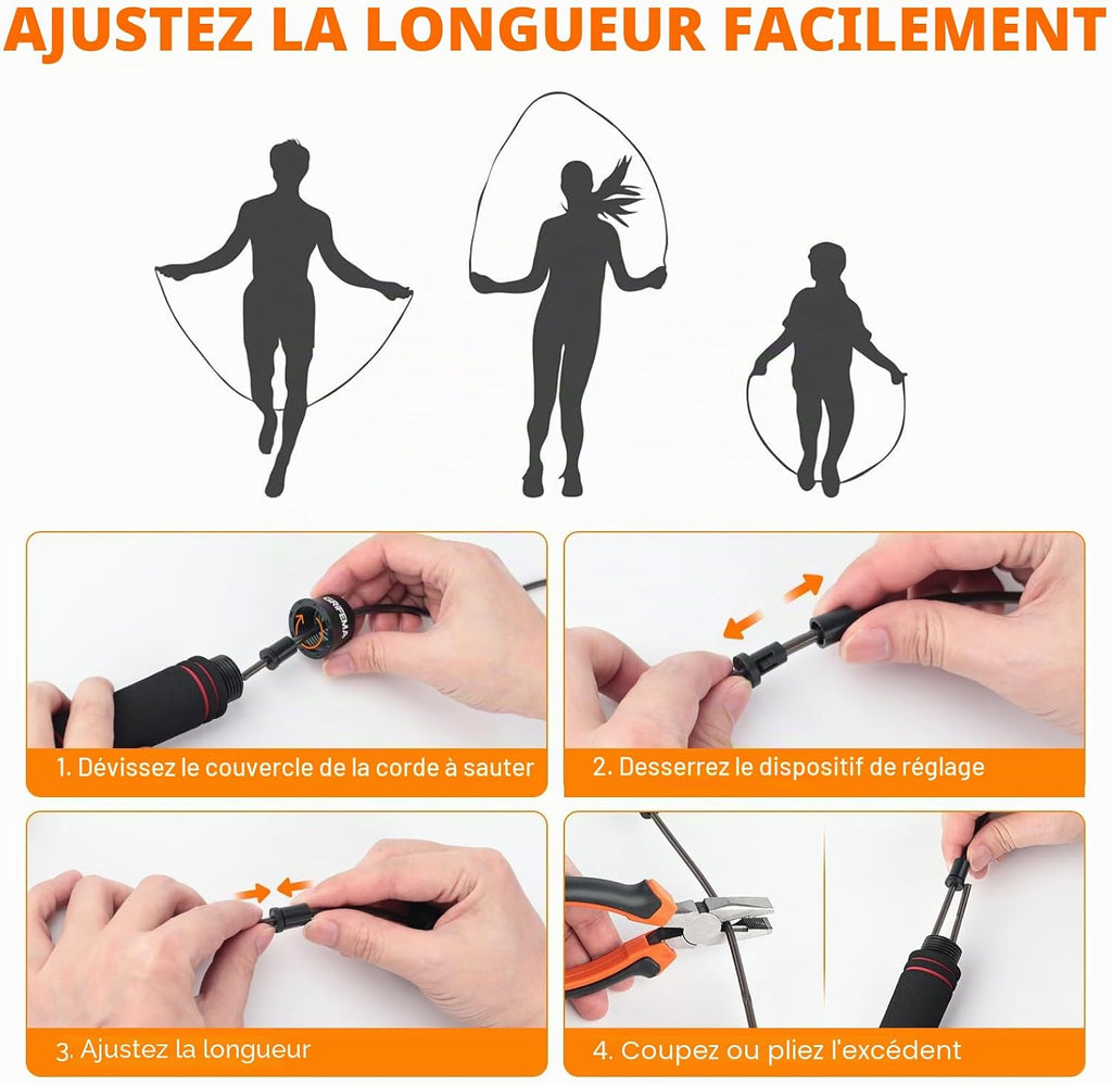 GRIFEMA GA5004, Corde à Sauter, Poignée en Mousse Antidérapante, Outil de Fitness et de Musculation pour Adultes et Enfants pour Faire de l'Exercice à la Maison, Noir