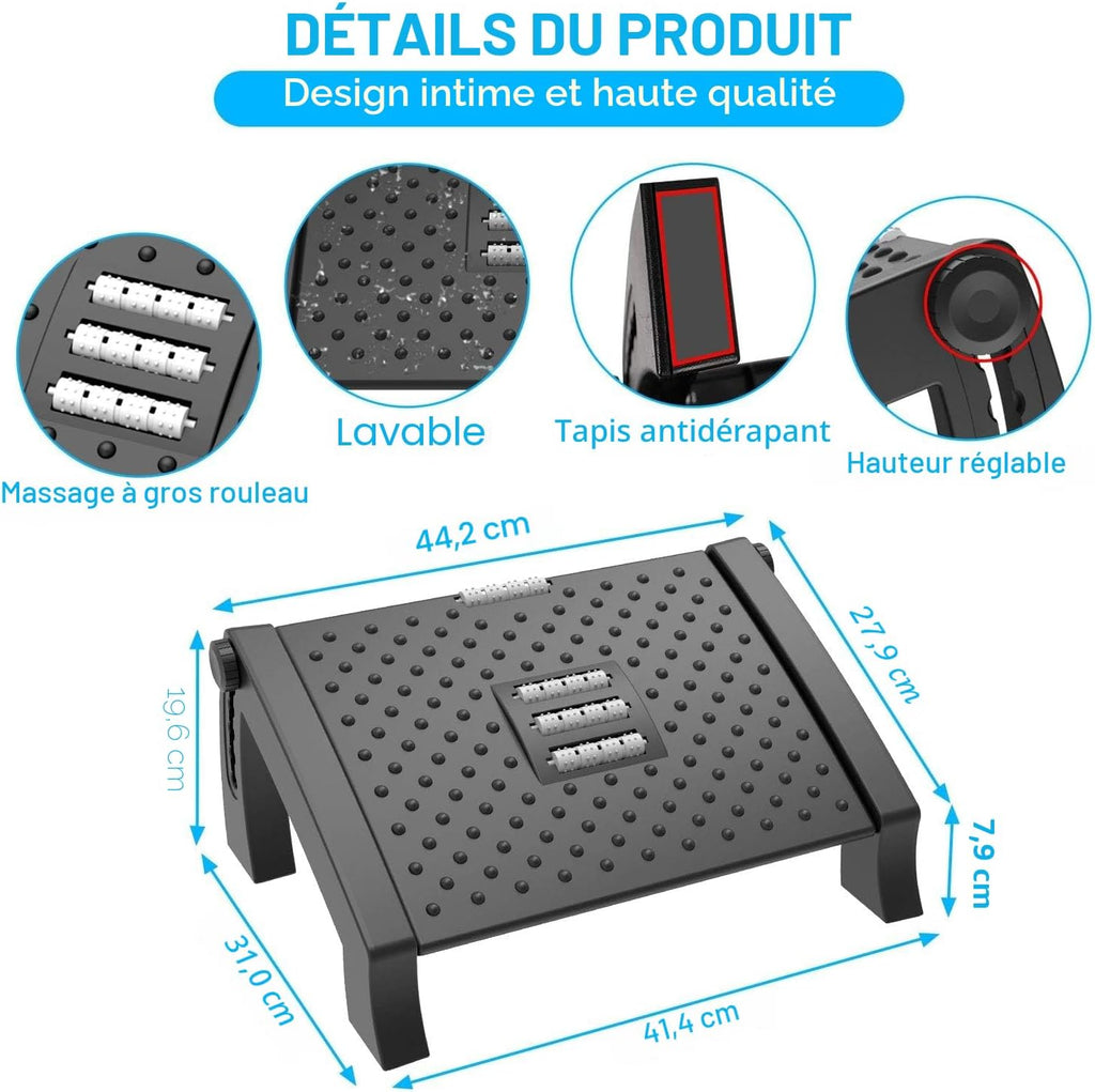 Repose-pieds Bureau Ergonomique – Massage Acupression, 6 Hauteurs Réglables, Antidérapant – Soulage Dos & Fatigue