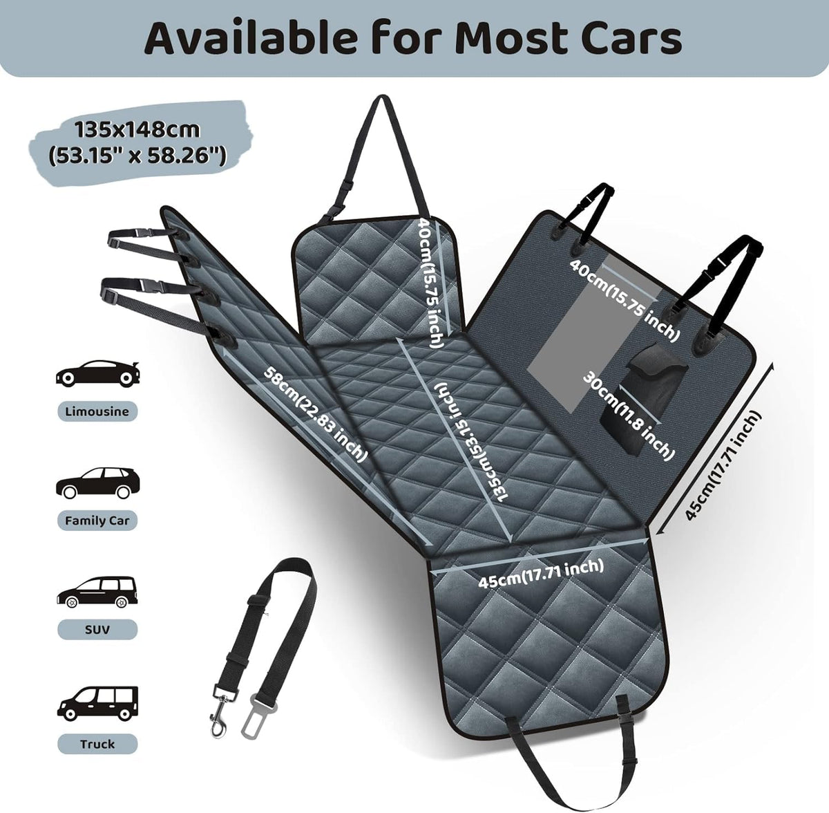KYG Housse de Siège d'auto pour Chien Banquette Arrière Antidérapant et Imperméable Mise à Niveau Matérielle avec Fenêtre de Visualisation Protection Coffre Universelle Voiture 135X148 cm Noir