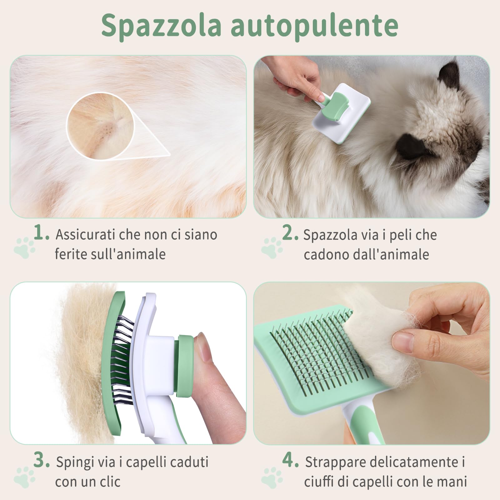 Brosse Autonettoyante Vinabo Chien & Chat – Poils Longs & Courts, Démêlané Doux
