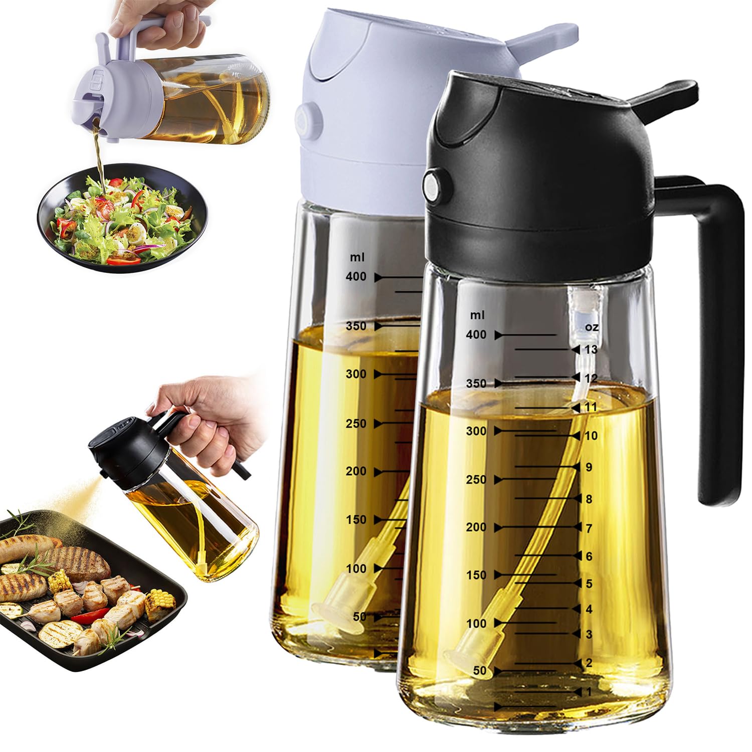 TrendPlain Vaporisateur Huile Cuisine 470ml – Spray 2-en-1 Air Fryer, Salades & Cuisson (Noir)