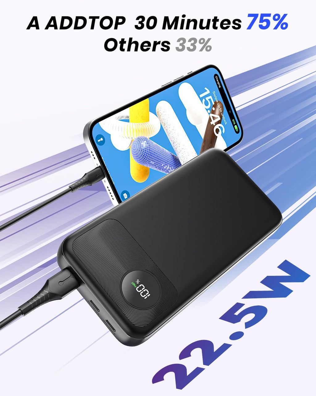 A ADDTOP Magnétique Batterie Externe 10000mAh, 20W USB-C & 15W sans Fil Charge Rapide for Magnet Powerbank Portable Chargeur Con LED Compatible avec iPhone 17 16 15 14 13 12 Séries