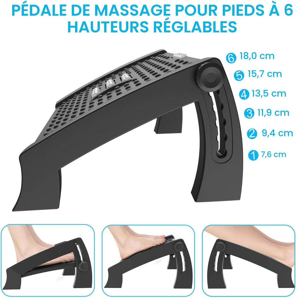 Repose-pieds Bureau Ergonomique – Massage Acupression, 6 Hauteurs Réglables, Antidérapant – Soulage Dos & Fatigue