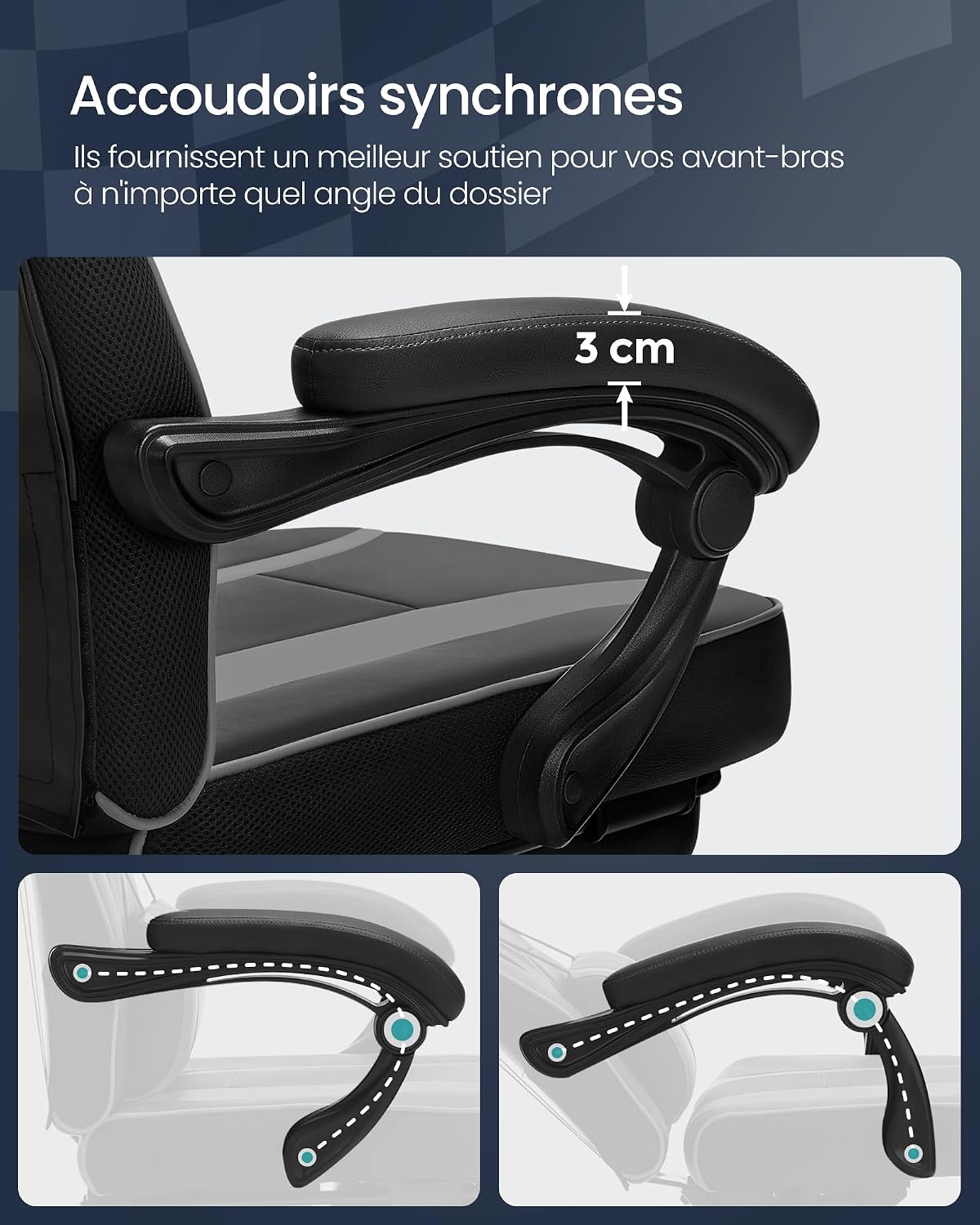 SONGMICS Fauteuil de Bureau Gaming OBG073B03 – Ergonomique, Repose-pieds, Appui-tête, 150 kg