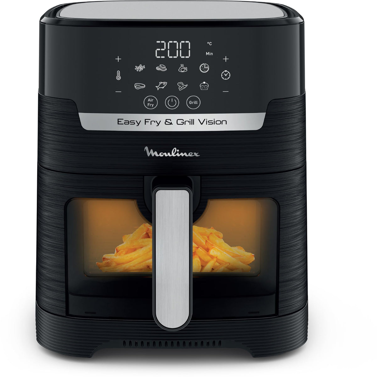 Moulinex Friteuse sans huile + Gril, Capacité XL 4,6L, Jusqu'à 6 personnes, 8 Programmes automatiques, Air Fryer, Ecran tactile digital, Température réglable, Easy Fry & Grill 2en1, EZ505810